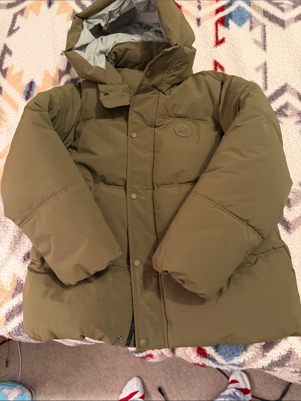 Zara Olive Green Puffer Jacket with Hood